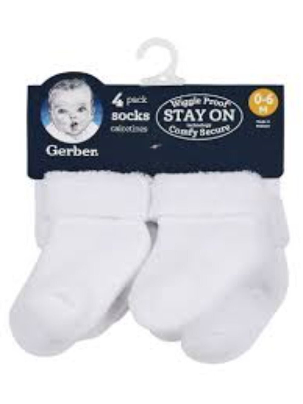 Gerber Neutral White Terry Bootie Wiggle Proof Stay-On Socks Size 0–6 months